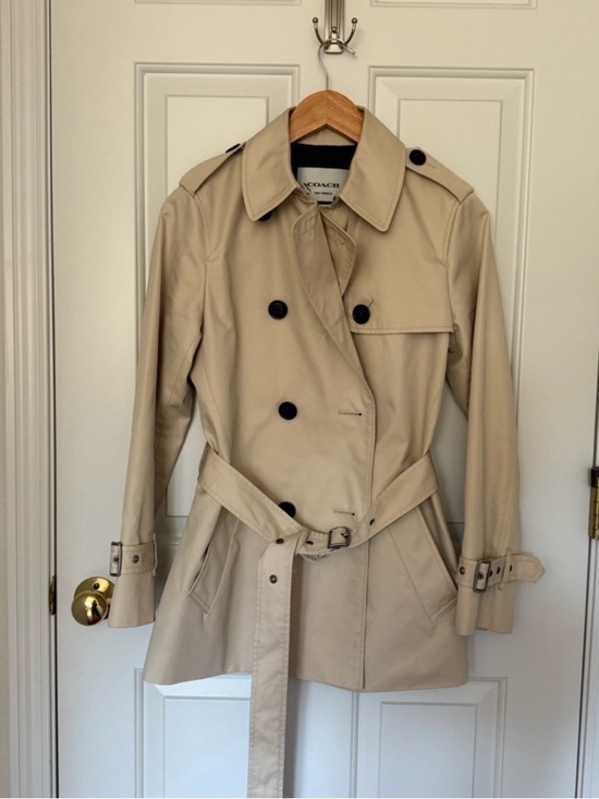 Coach Jackets & Blazers - Coach Beige Double-Breasted Trench Coat with Belt